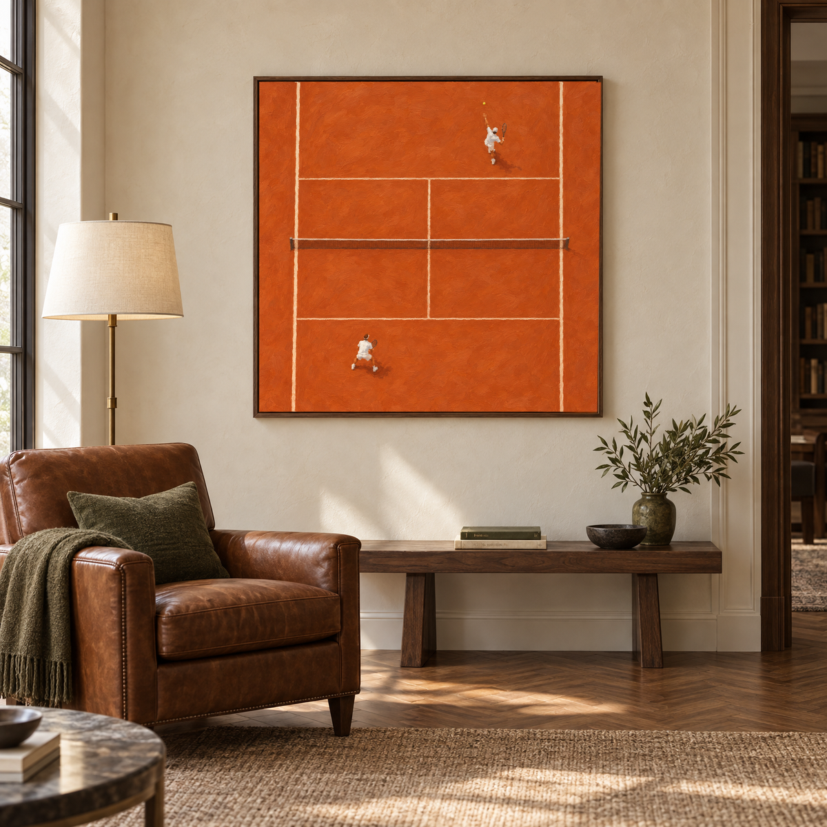 Tennis court painting in a reading corner
