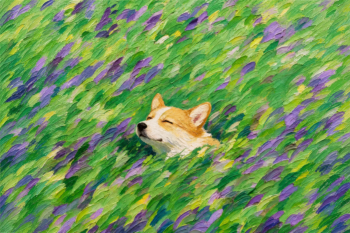Corgi Resting in a Field of Lavender