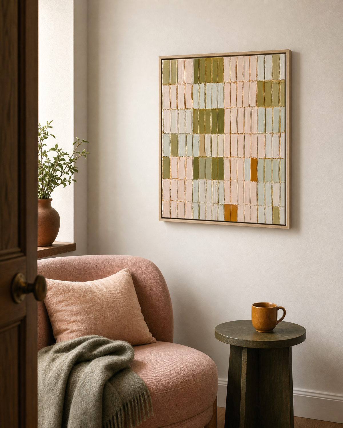 Weave Grid in Blush and Olive