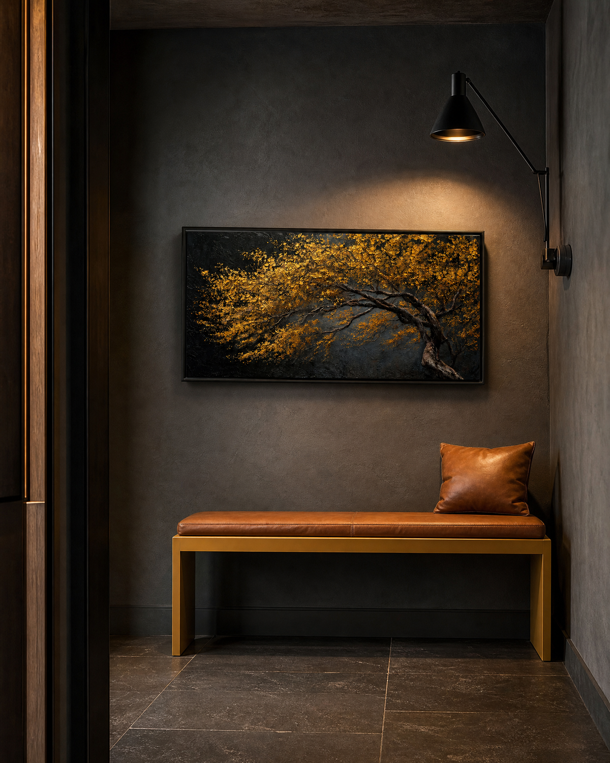 Golden Blossom Tree on Charcoal