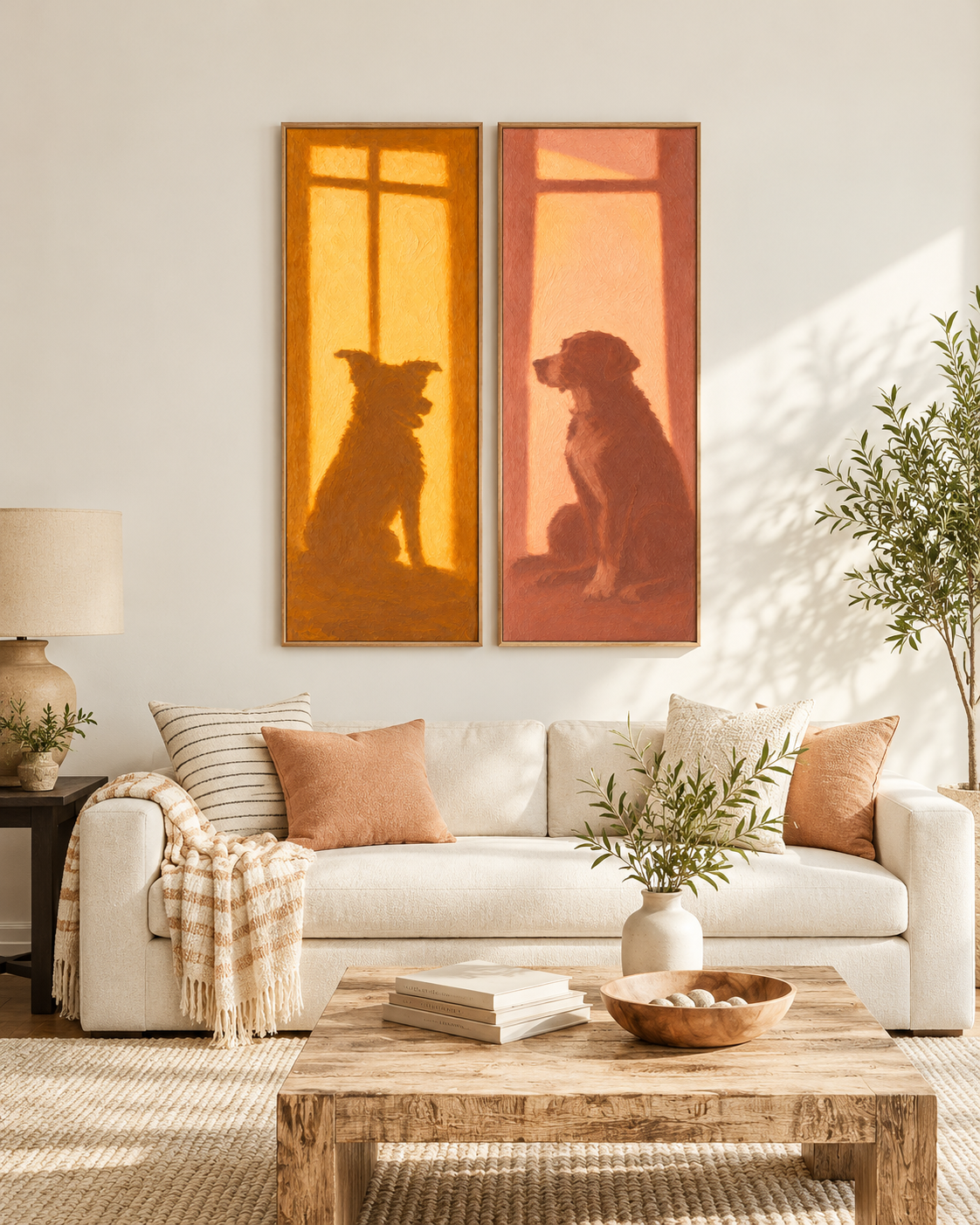 Sunlit Companions — Cat and Dog Diptych