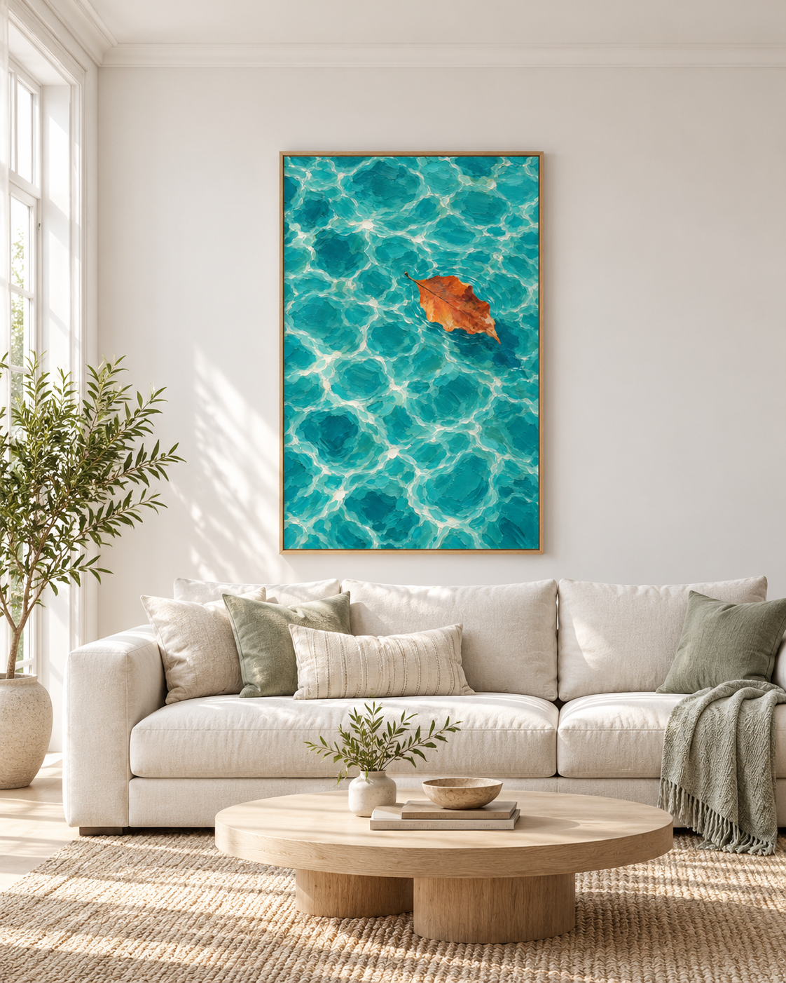 Amber Leaf on Turquoise Water