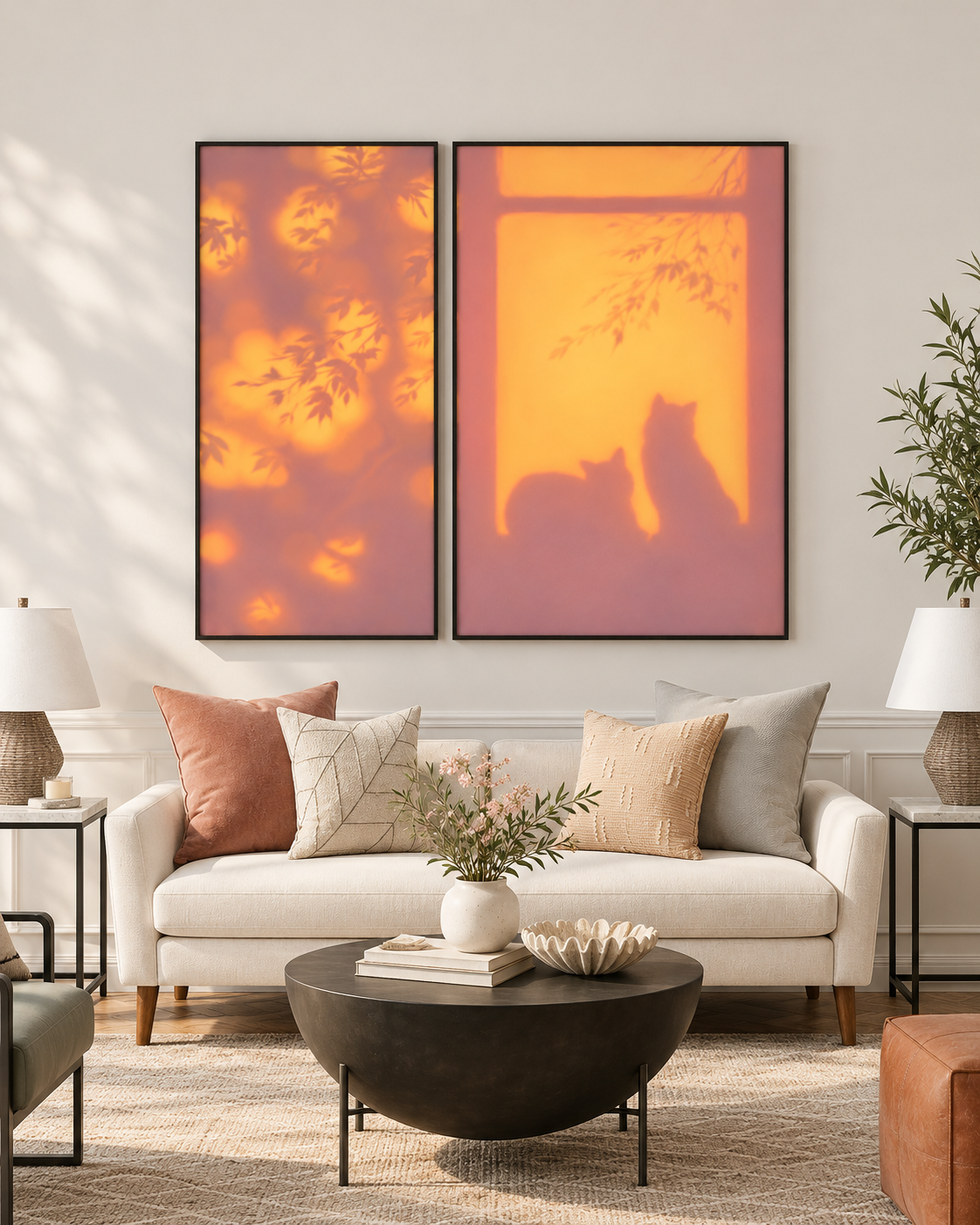 Golden Hour Cats — Two-Panel Canvas Set