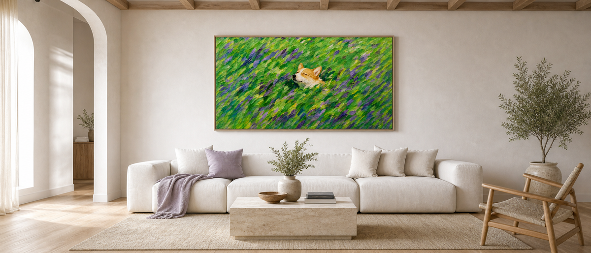 Corgi Resting in a Field of Lavender